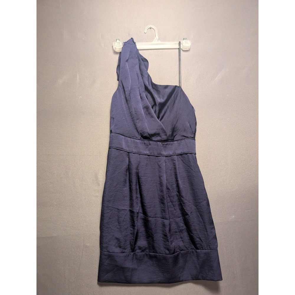 BCBGeneration One Shoulder Dress Womens 6 Navy Satin Pleated Mini Dress